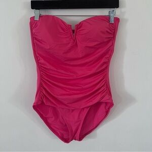 Tommy Bahama Coral Pink Ruched Tummy Control V-Wire One-Piece Swimsuit |Size 4|